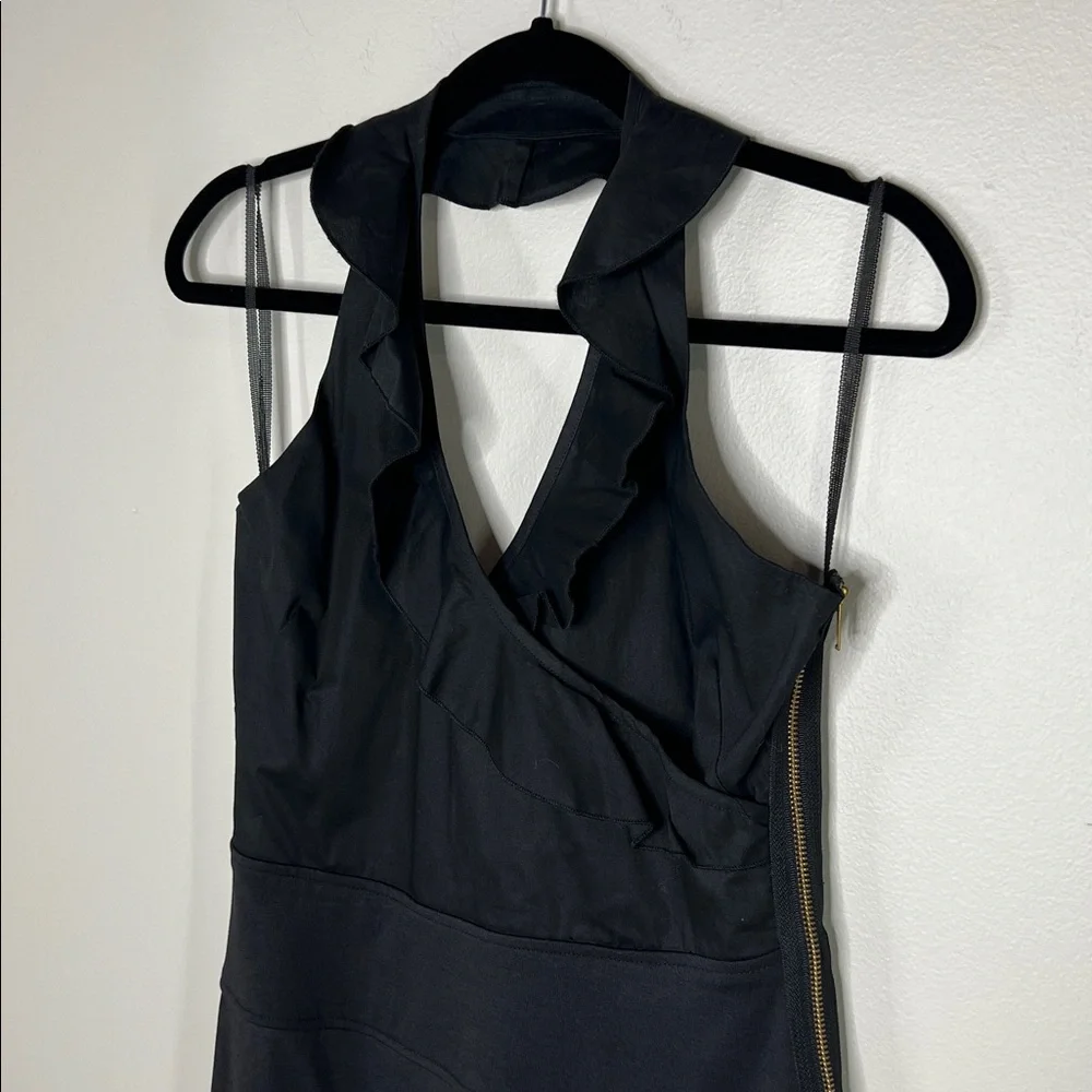 Michelle Jonas Travelwear Ruffle Halter Neck Black Dress size Small